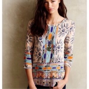 **flaw** Anthropologie Maeve Sydney silk Floral blouse woman’s size 6 3/4 sleeve